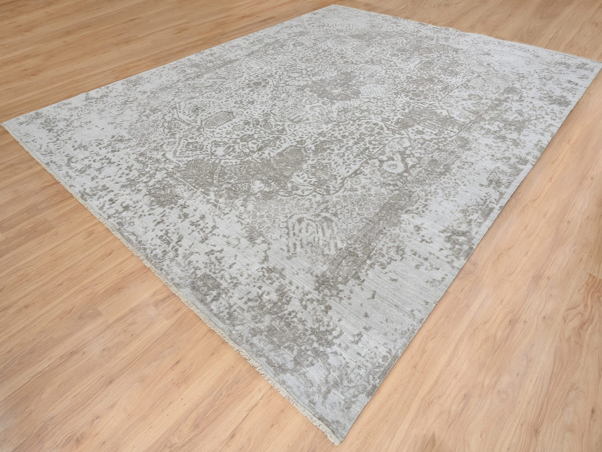 Transitional hand-knotted wool/silk rug in Gray, 11'9" x 15' — SKU O065039 (view 3)