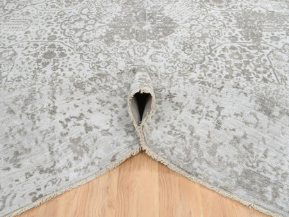 Transitional hand-knotted wool/silk rug in Gray, 11'9" x 15' — SKU O065039 (view 5)