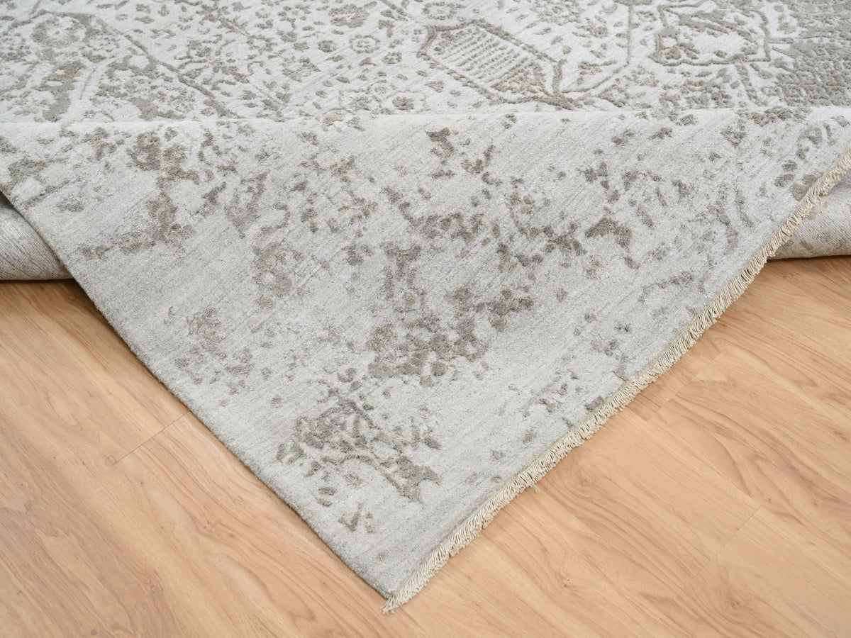 Transitional hand-knotted wool/silk rug in Gray, 11'9" x 15' — SKU O065039 (view 6)