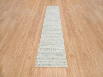Beige 2'5" x 12'0" Modern and Contemporary Handloom Wool Rug - Sku: O065041