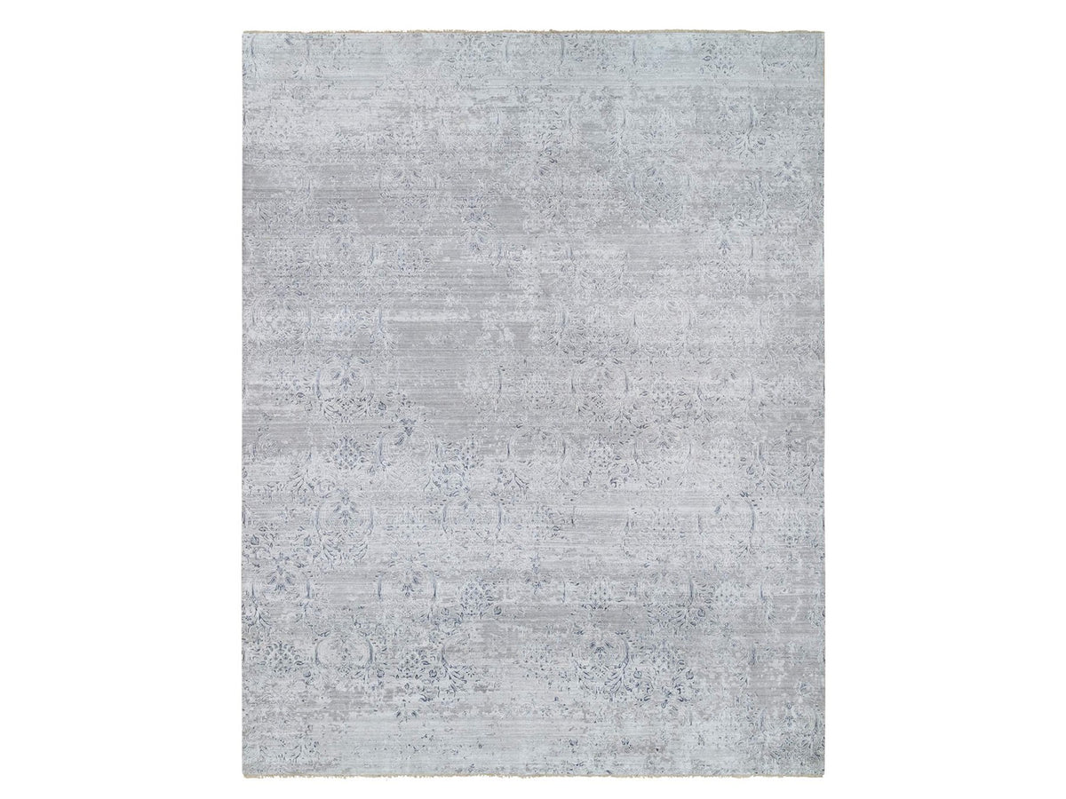 Transitional hand-knotted wool/silk rug in Gray, 11'9" x 15' — SKU O065042