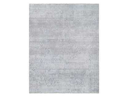Transitional hand-knotted wool/silk rug in Gray, 11'9" x 15' — SKU O065042
