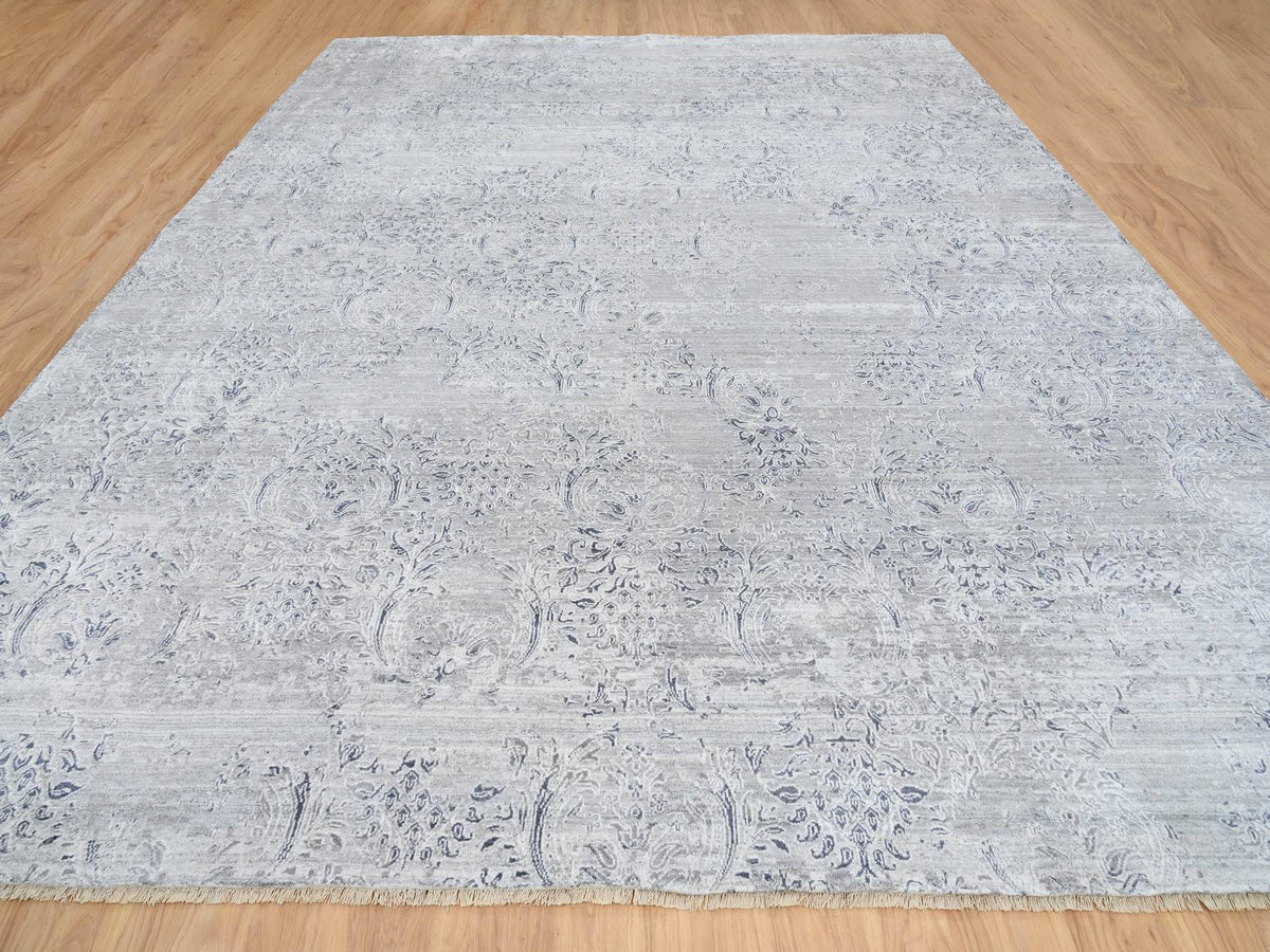 Transitional hand-knotted wool/silk rug in Gray, 11'9" x 15' — SKU O065042 (view 2)