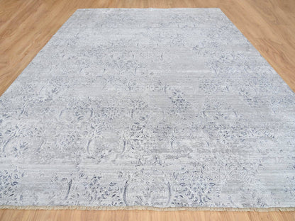 Grey 11'9" x 15'0" Transitional Hand knotted Wool/Silk Rug - Sku: O065042