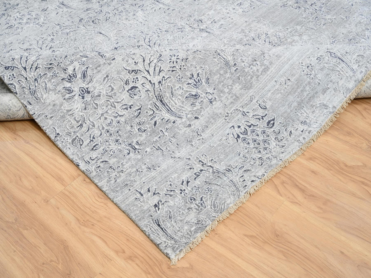 Transitional hand-knotted wool/silk rug in Gray, 11'9" x 15' — SKU O065042 (view 6)