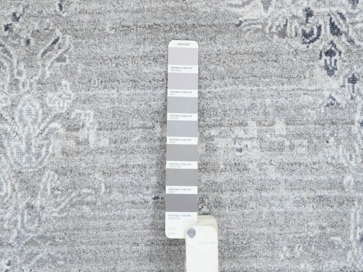 Transitional hand-knotted wool/silk rug in Gray, 11'9" x 15' — SKU O065042 (view 7)