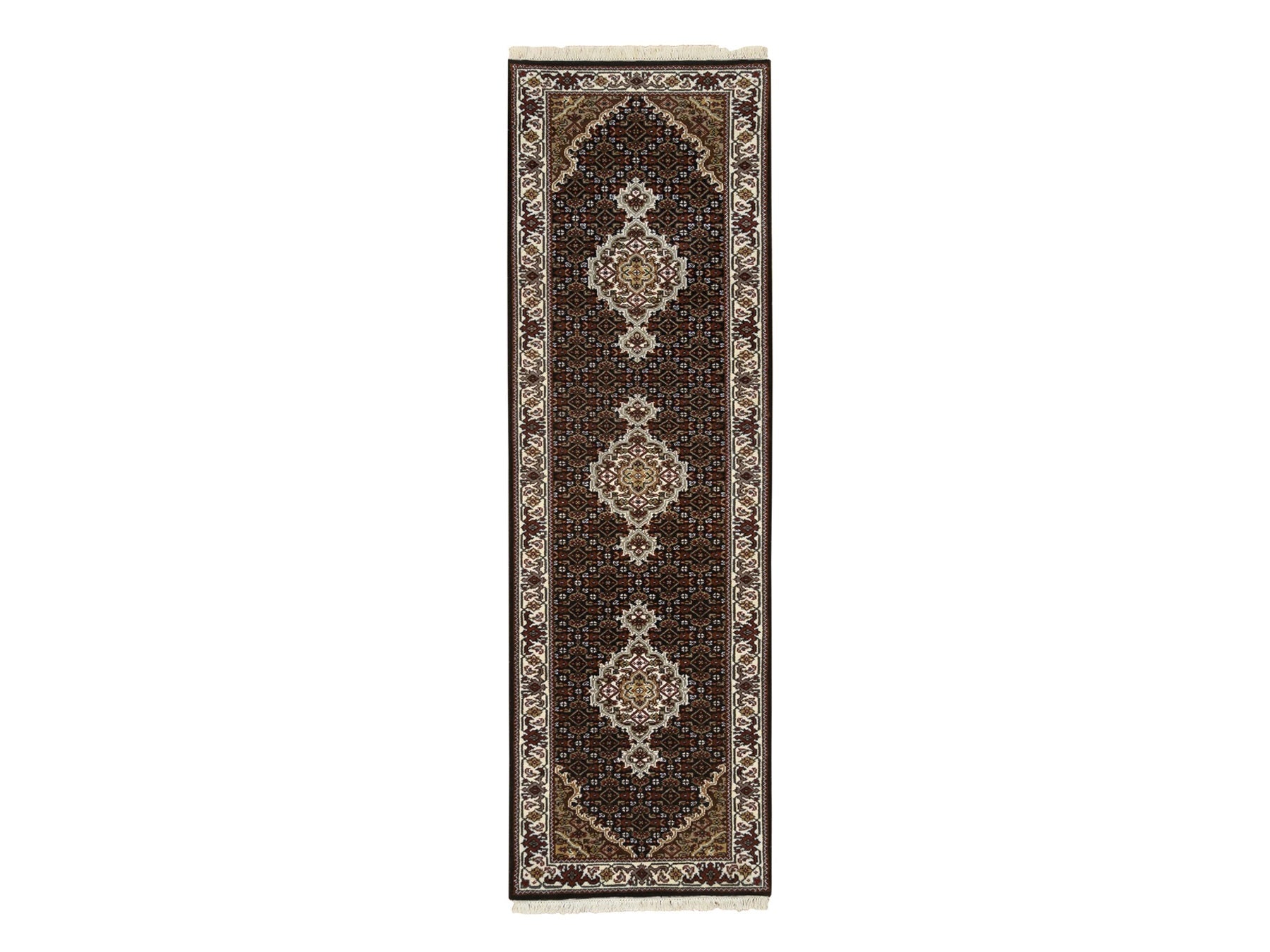 Tabriz Fine Oriental hand-knotted wool runner in Black & Ivory, 2' x 8'1" — SKU O065065