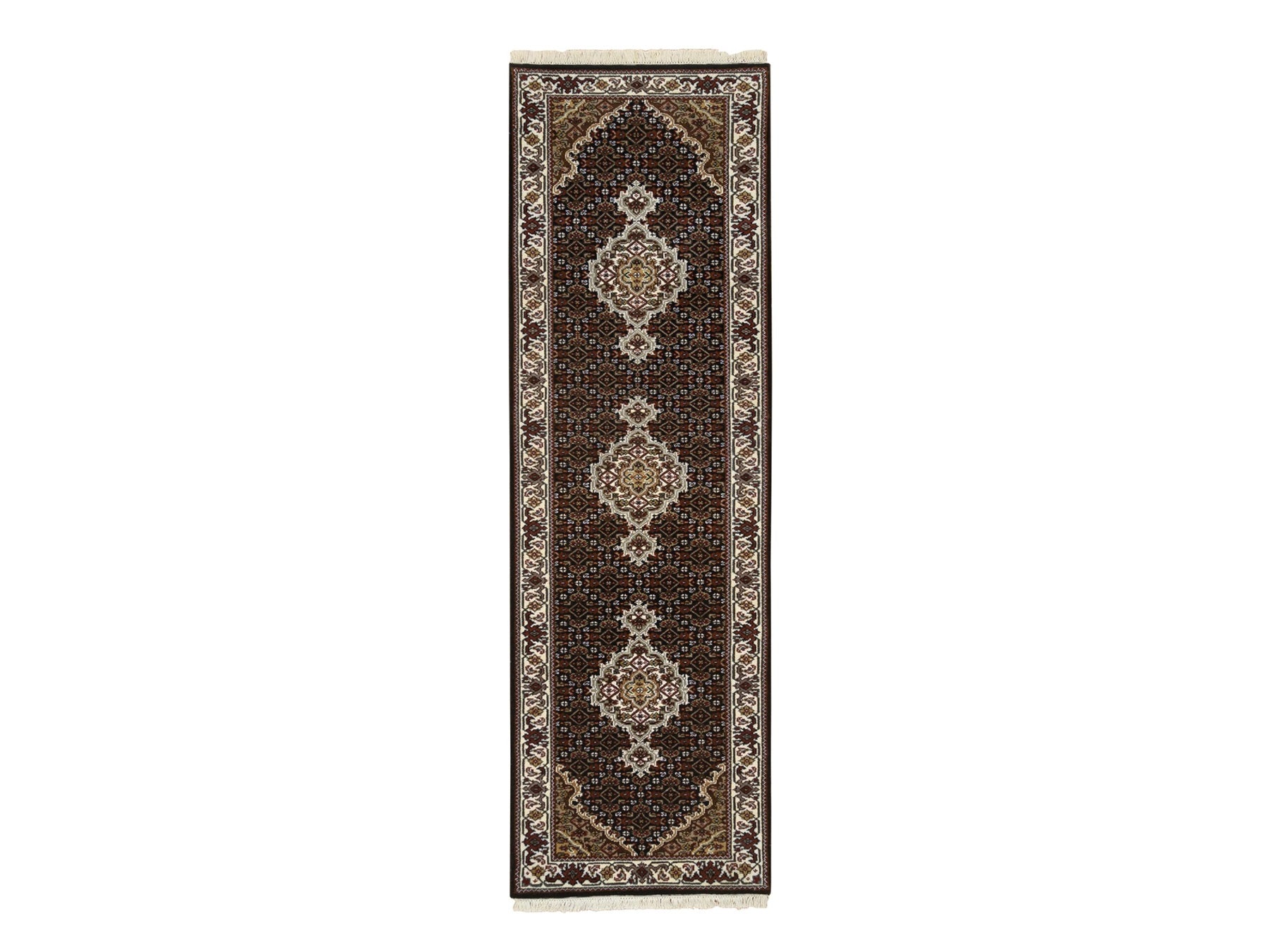 Tabriz Fine Oriental hand-knotted wool runner in Black & Ivory, 2' x 8'1" — SKU O065067