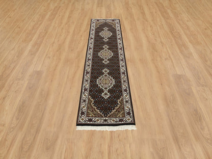 Black 2'0" x 8'1" Fine Oriental Hand knotted Wool Rug - Sku: O065067