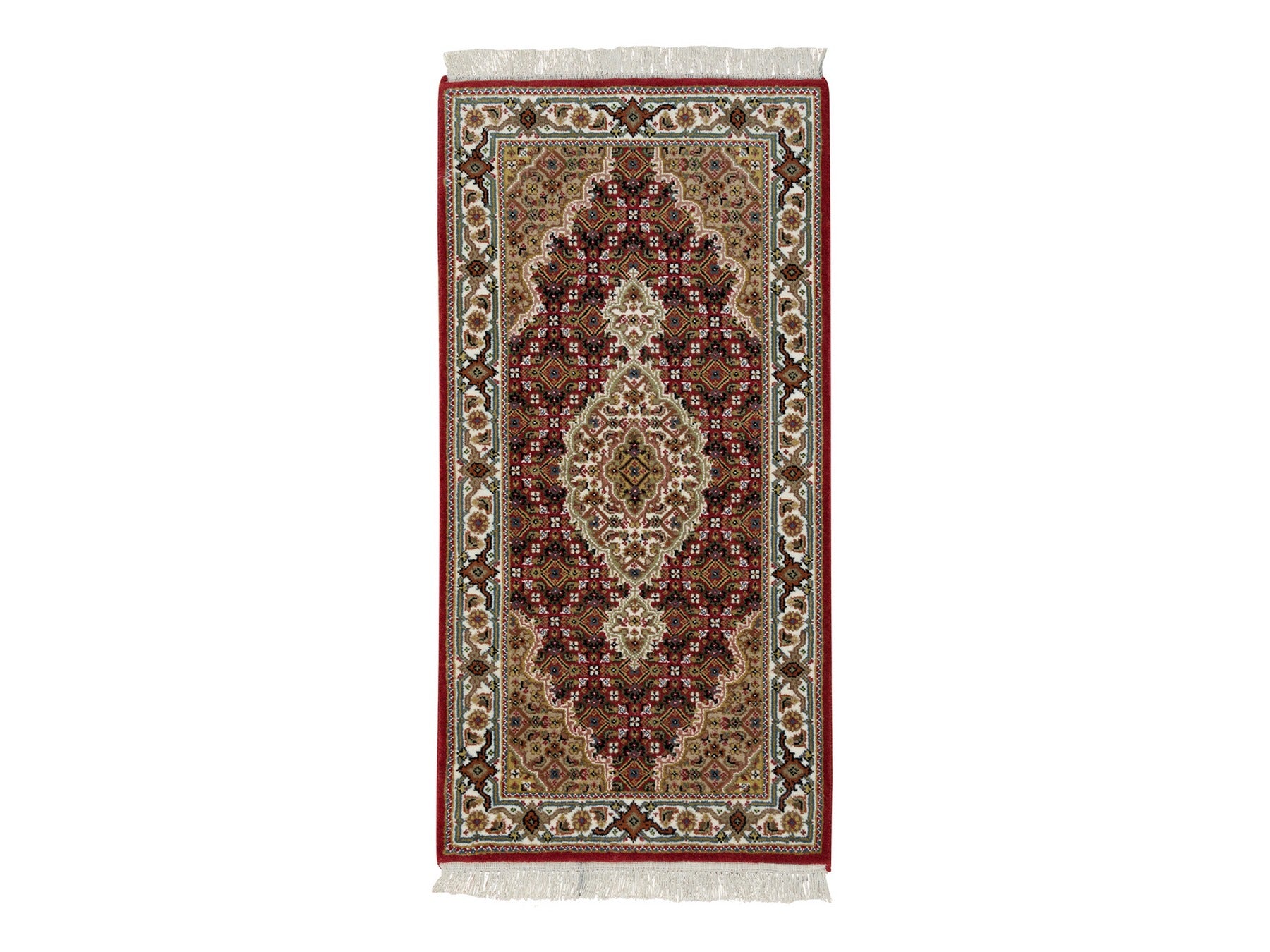 Tabriz Fine Oriental hand-knotted wool rug in Red & Ivory, 2' x 4'2" — SKU O065083