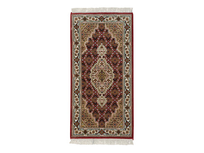 Tabriz Fine Oriental hand-knotted wool rug in Red & Ivory, 2' x 4'2" — SKU O065083