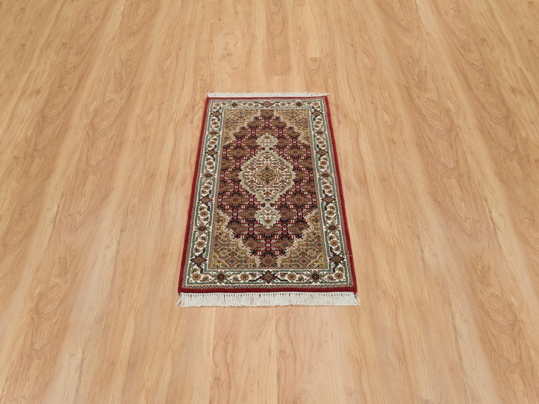 Tabriz Fine Oriental hand-knotted wool rug in Red & Ivory, 2' x 4'2" — SKU O065083 (view 2)