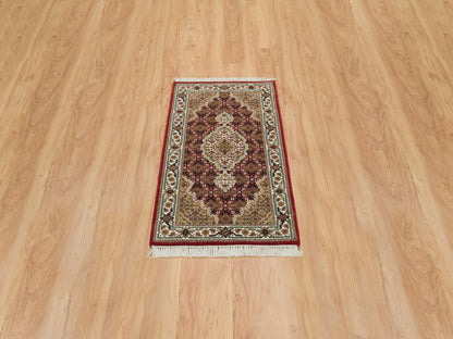 Tabriz Fine Oriental hand-knotted wool rug in Red & Ivory, 2' x 4'2" — SKU O065083 (view 2)