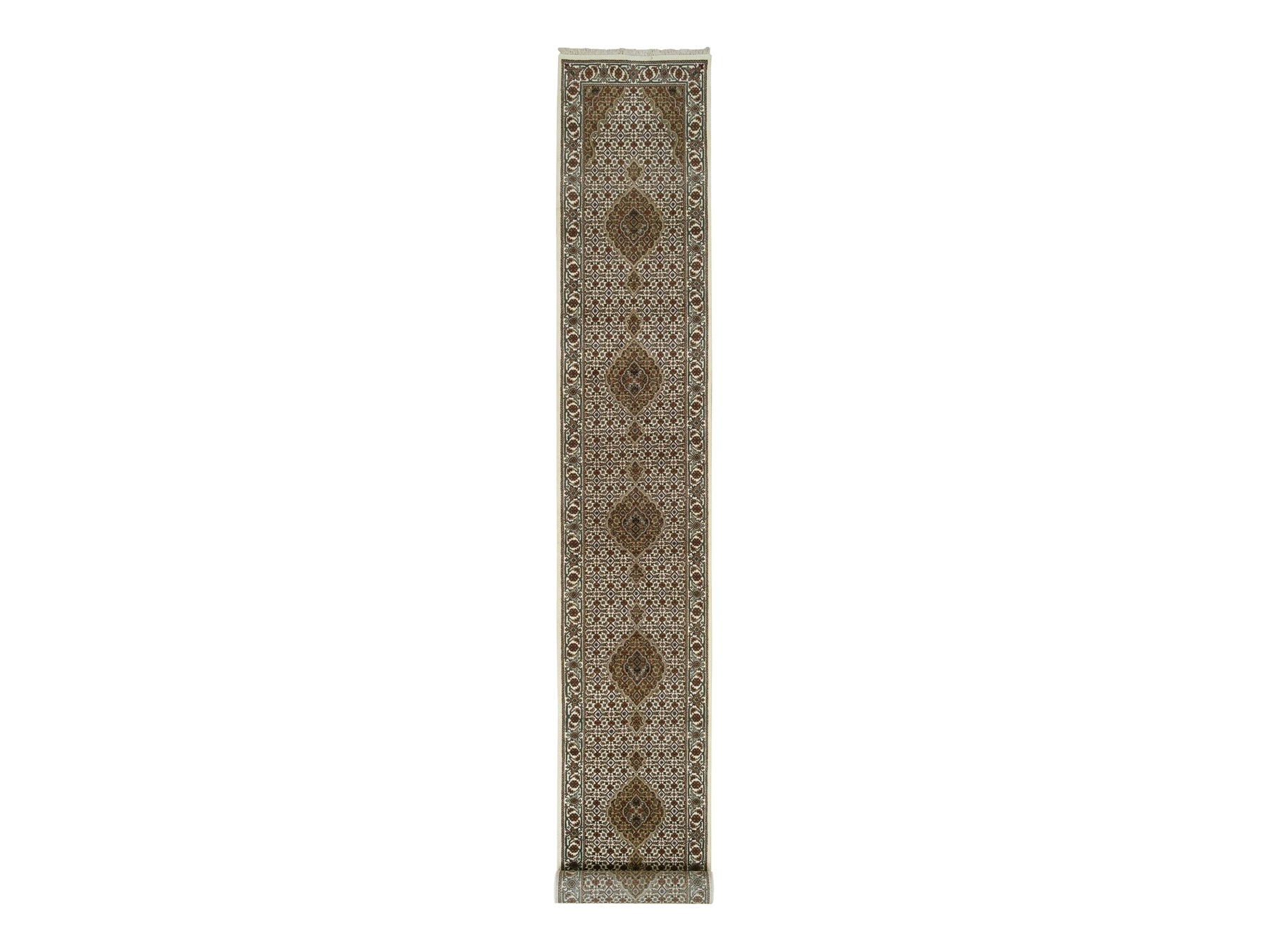 Tabriz Fine Oriental hand-knotted wool runner in Ivory, 2'6" x 18' — SKU O065085