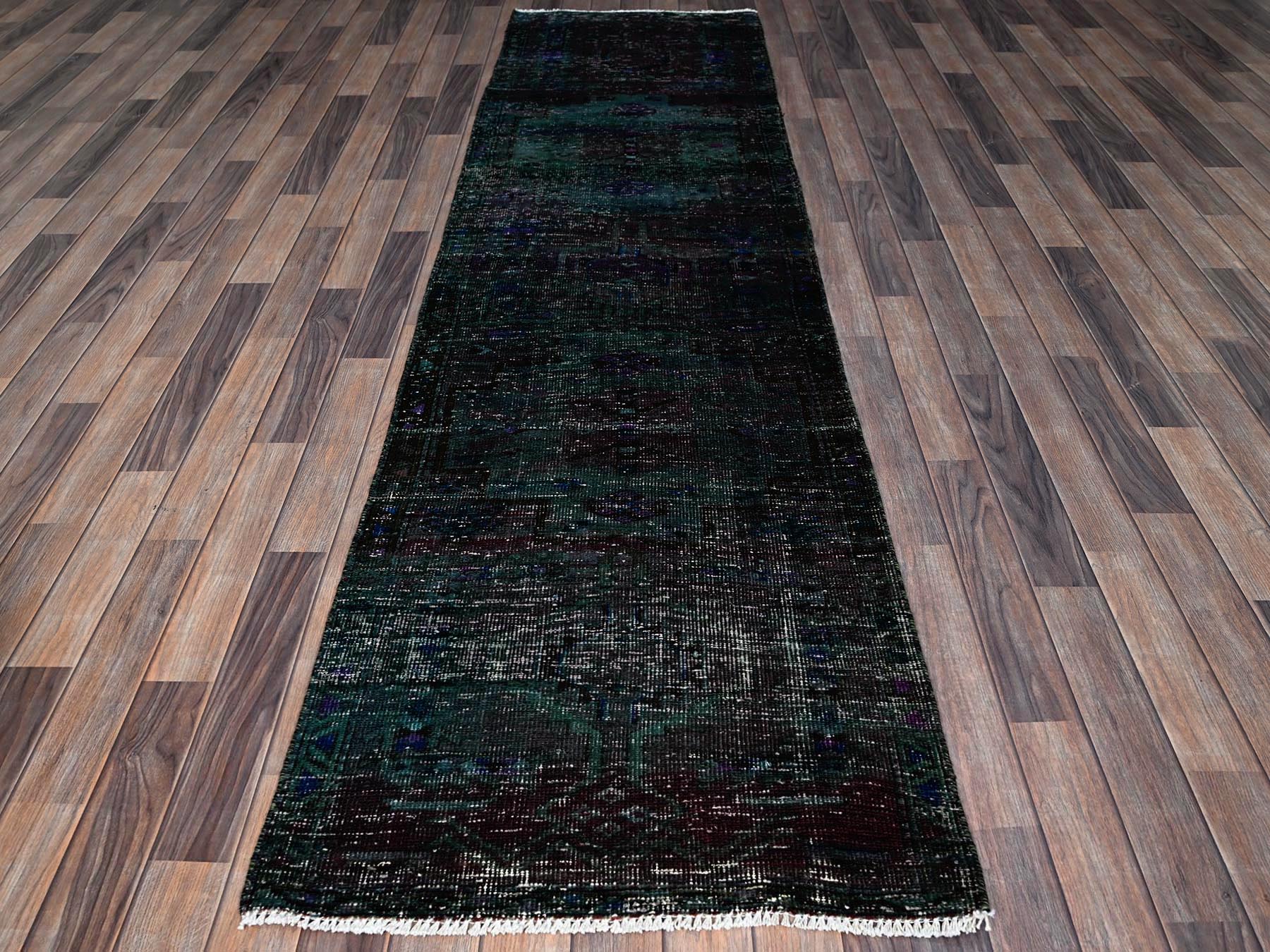 Overdyed 2'8" x 9'6" Vintage Hand knotted Wool Rug - Sku: O0650