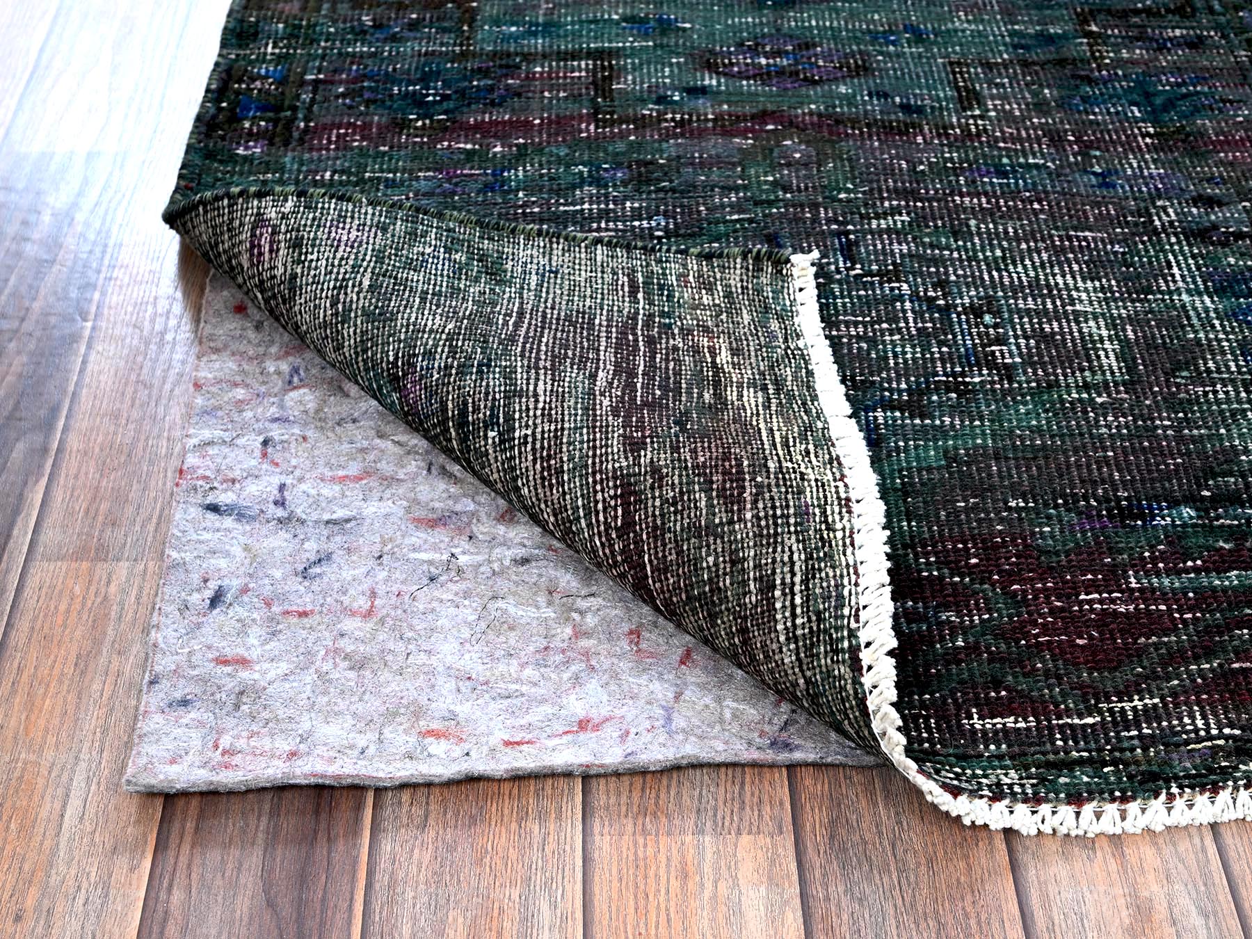 Vintage hand-knotted wool runner in Overdyed & Green, 2'8" x 9'6" — SKU O0650 (view 3)