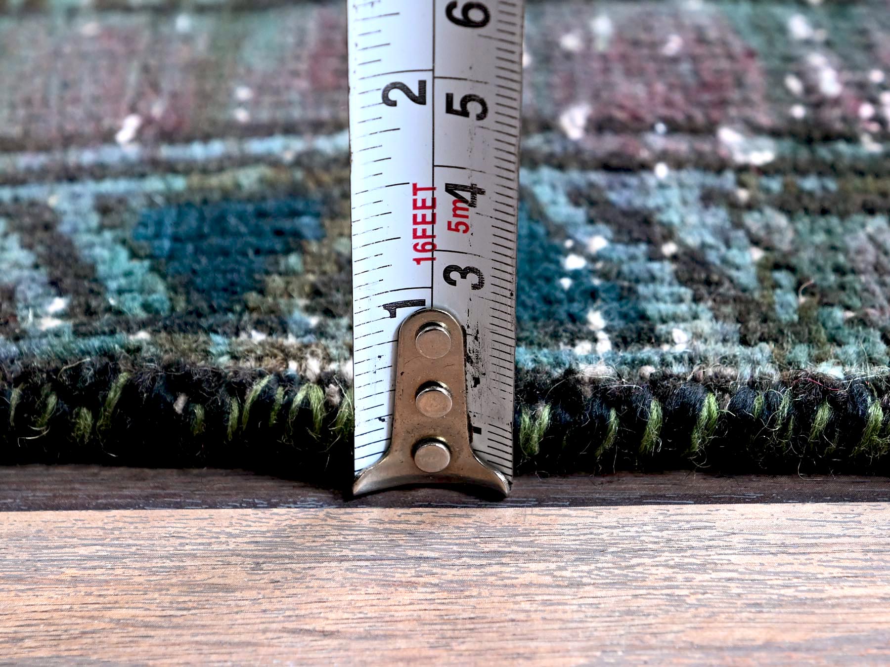 Vintage hand-knotted wool runner in Overdyed & Green, 2'8" x 9'6" — SKU O0650 (view 6)