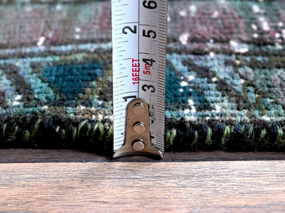 Vintage hand-knotted wool runner in Overdyed & Green, 2'8" x 9'6" — SKU O0650 (view 6)