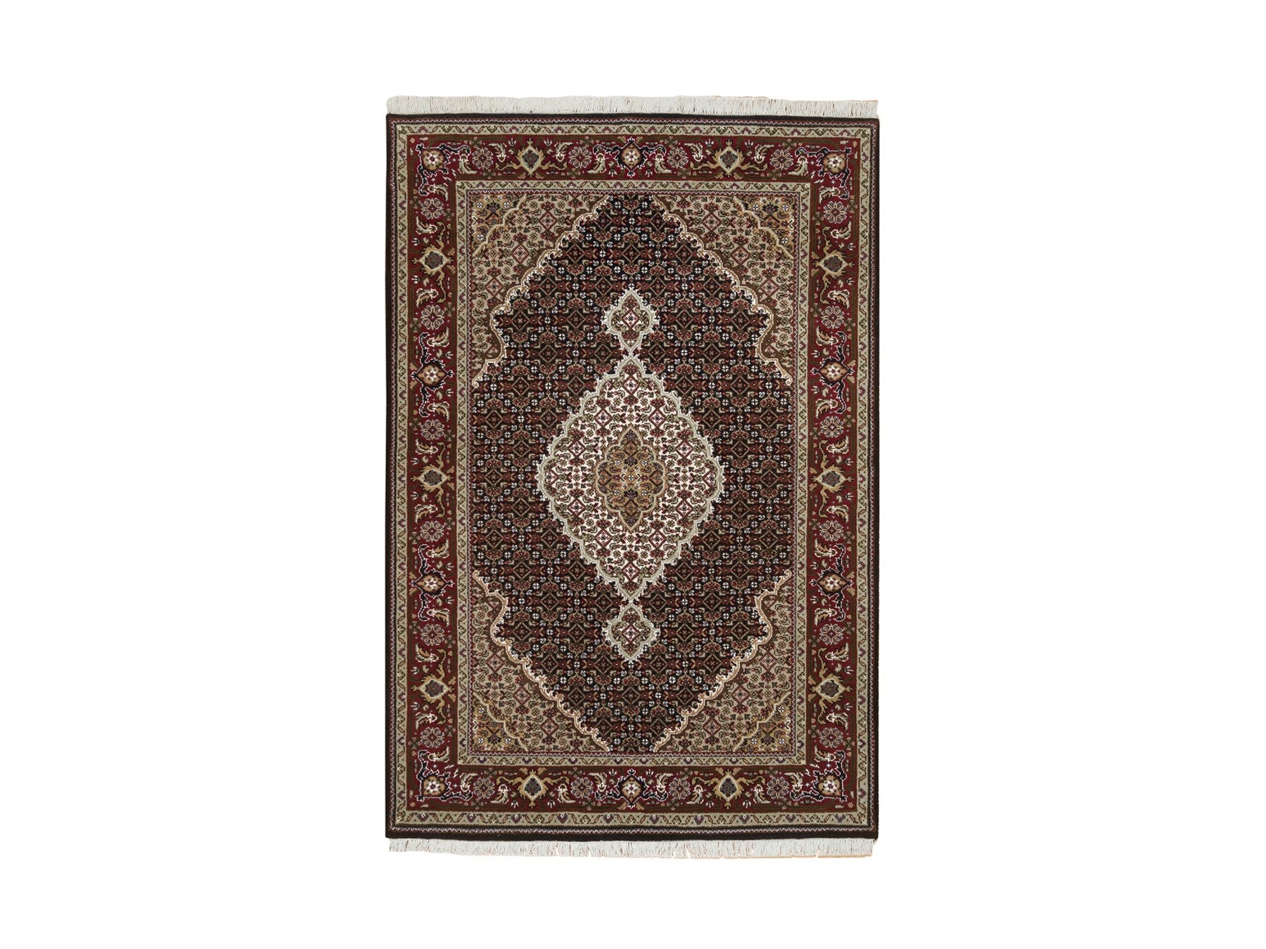 Tabriz Fine Oriental hand-knotted wool rug in Black & Red, 4'1" x 6' — SKU O065101