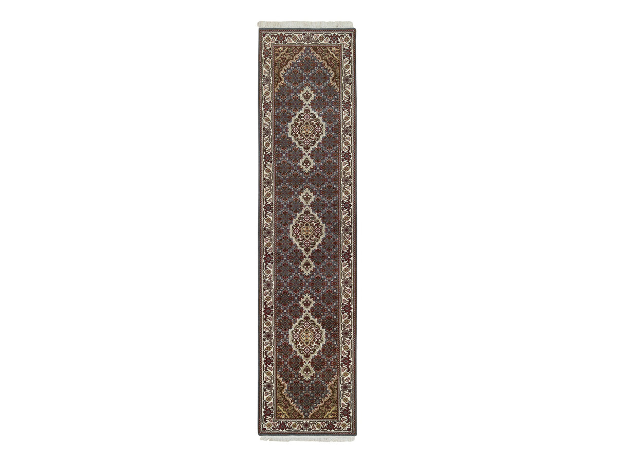 Tabriz Fine Oriental hand-knotted wool runner in Gray & Ivory, 2' x 8'5" — SKU O065105