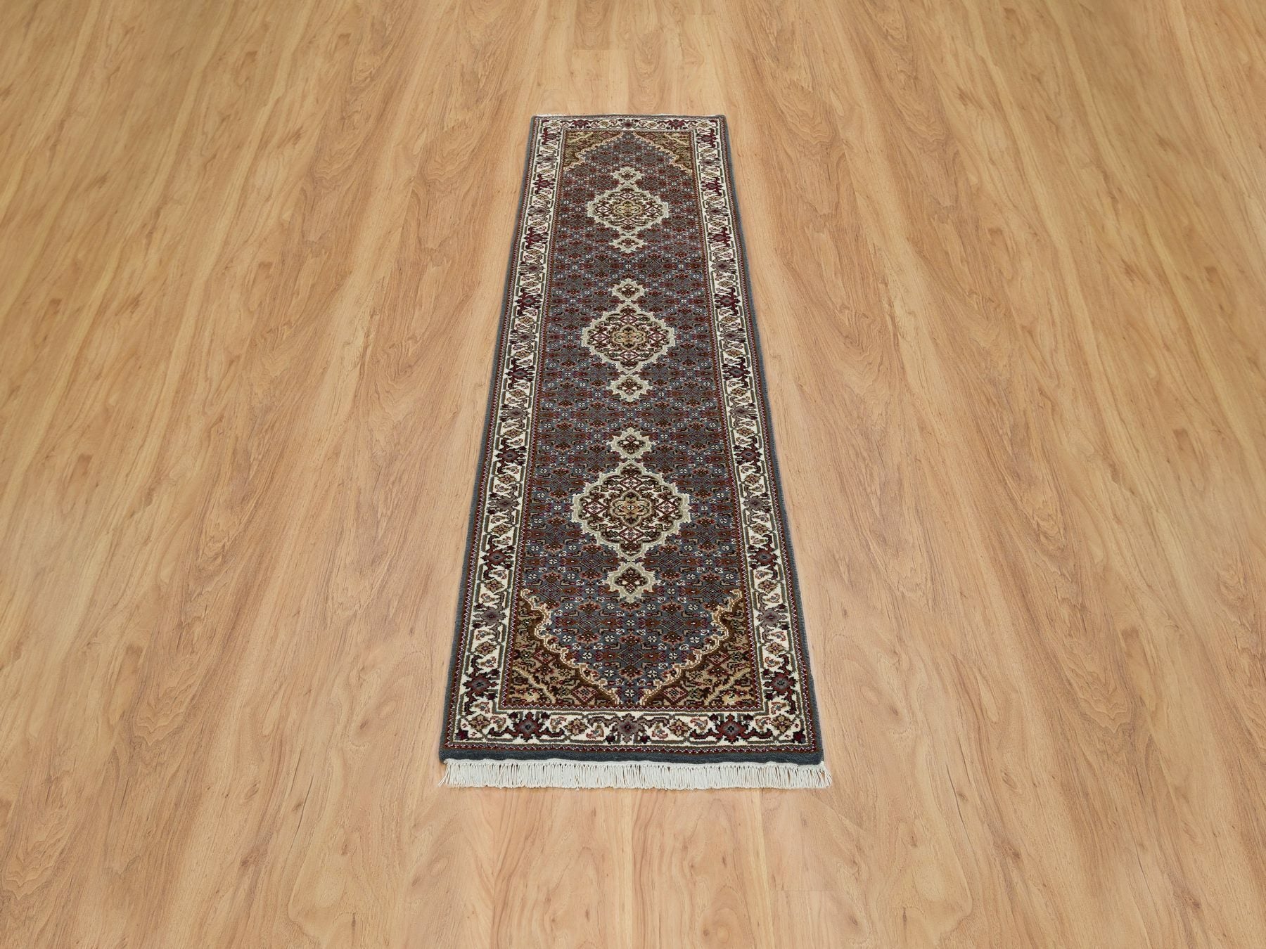 Tabriz Fine Oriental hand-knotted wool runner in Gray & Ivory, 2' x 8'5" — SKU O065105 (view 2)