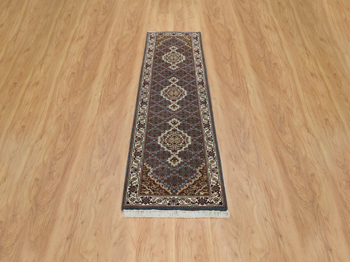 Tabriz Fine Oriental hand-knotted wool runner in Gray & Ivory, 2' x 8'5" — SKU O065105 (view 2)