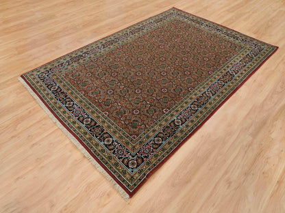 Red 6'1" x 9'0" Traditional Hand knotted Wool Rug - Sku: O065108