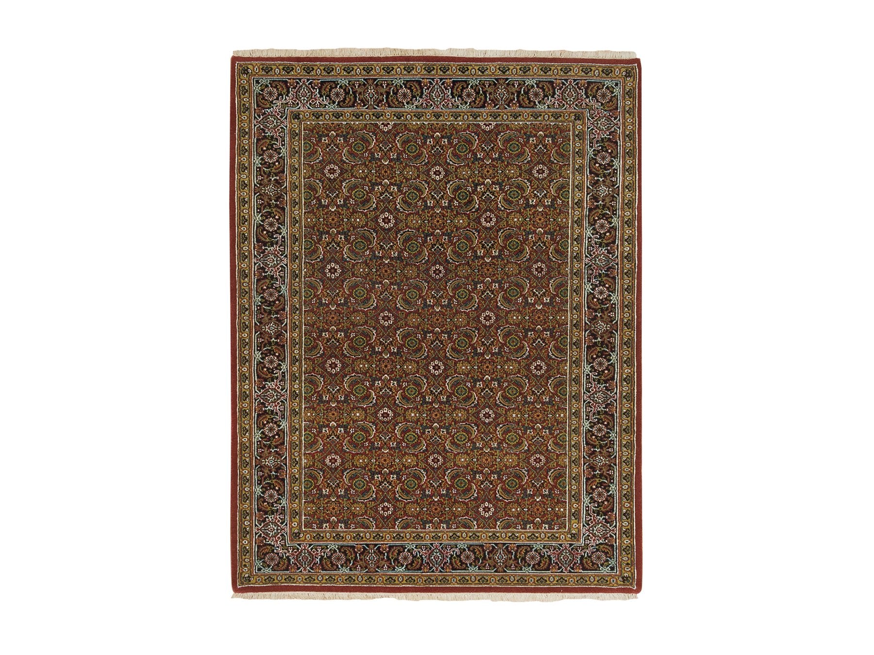 Herati Fine Oriental hand-knotted wool/silk rug in Red & Midnight Blue, 4'3" x 6'2" — SKU O065118