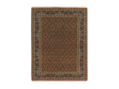 Herati Fine Oriental hand-knotted wool/silk rug in Red & Midnight Blue, 4'3" x 6'2" — SKU O065118