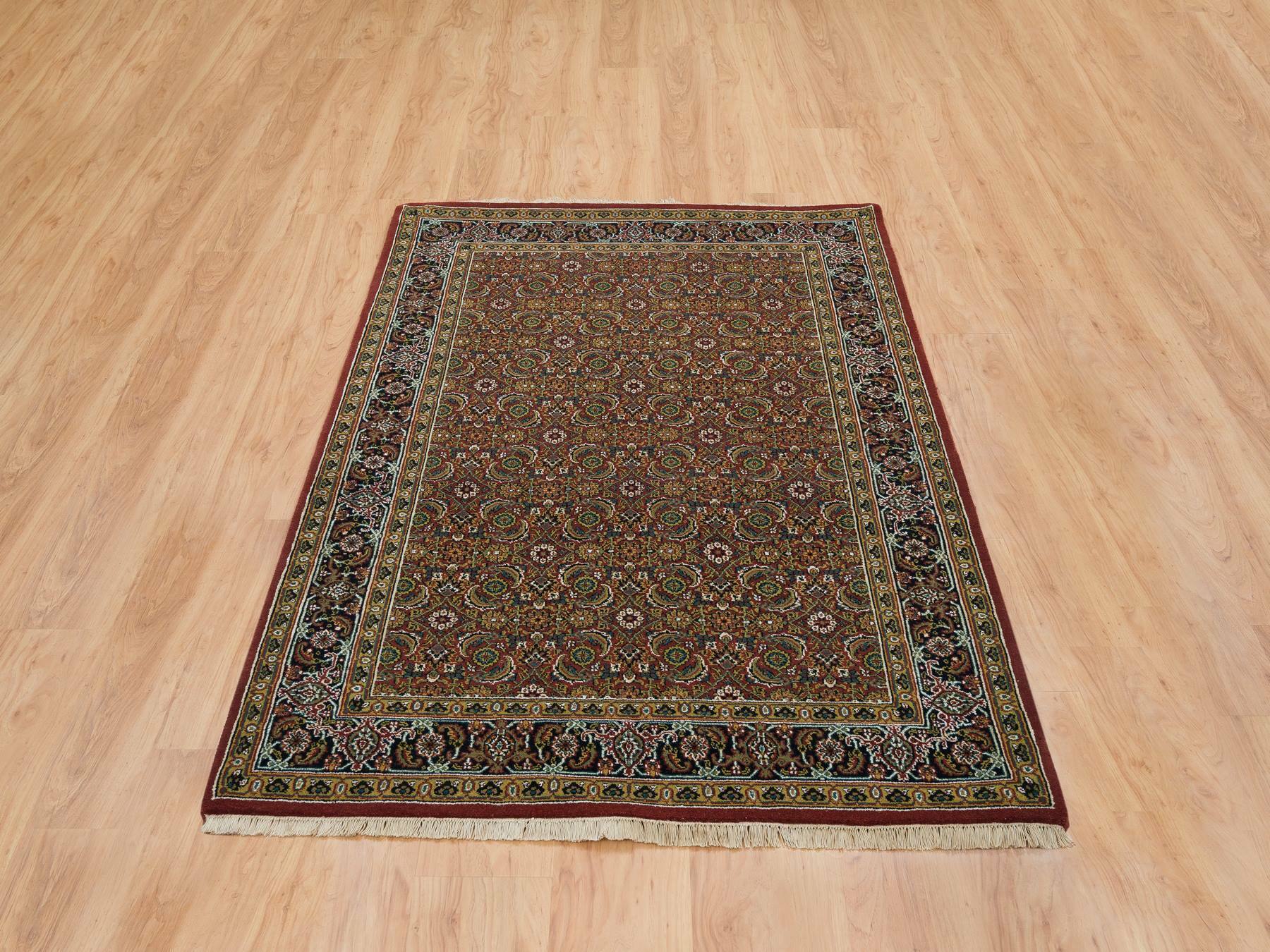 Herati Fine Oriental hand-knotted wool/silk rug in Red & Midnight Blue, 4'3" x 6'2" — SKU O065118 (view 2)