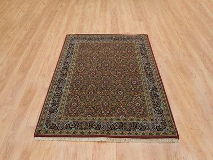 Herati Fine Oriental hand-knotted wool/silk rug in Red & Midnight Blue, 4'3" x 6'2" — SKU O065118 (view 2)