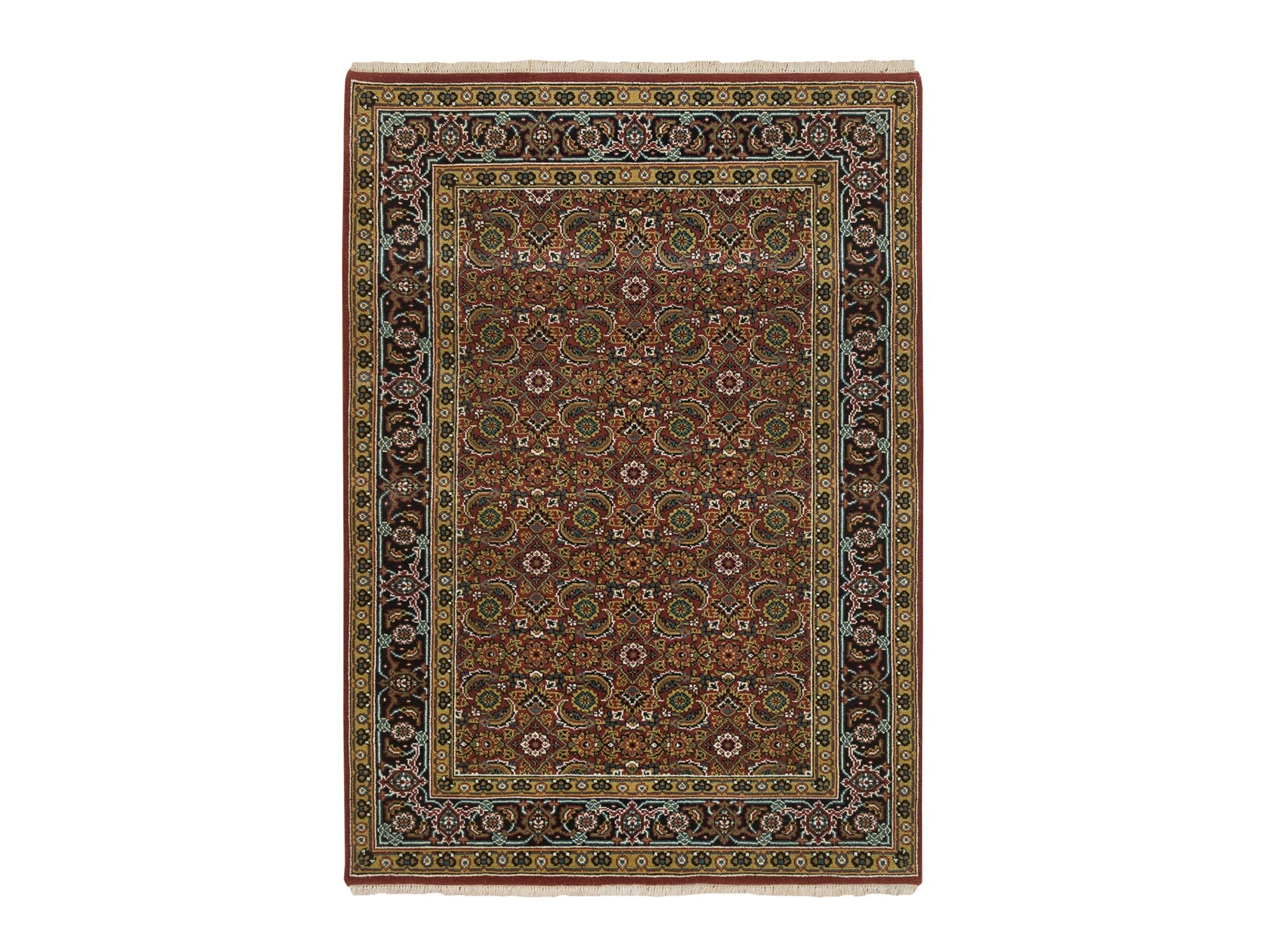 Herati Fine Oriental hand-knotted wool rug in Red & Midnight Blue, 4'2" x 6' — SKU O065119