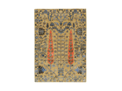 Brown 2'0" x 3'0" Transitional Hand knotted Wool/Silk Rug - Sku: O065131
