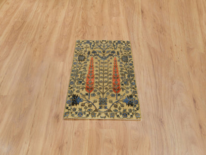 Brown 2'0" x 3'0" Transitional Hand knotted Wool/Silk Rug - Sku: O065131