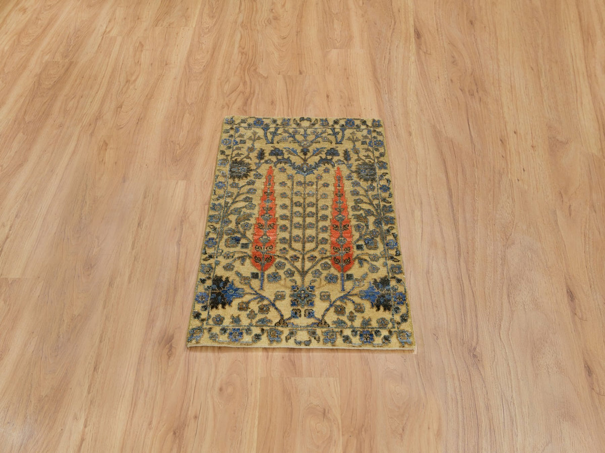 Transitional hand-knotted wool/silk rug in Brown, 2' x 3'1" — SKU O065132 (view 2)