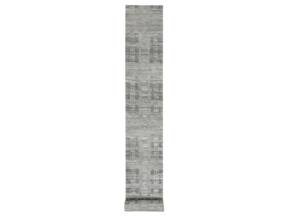 Modern / Contemporary hand-knotted wool runner in Gray, 2'6" x 25'9" — SKU O065157