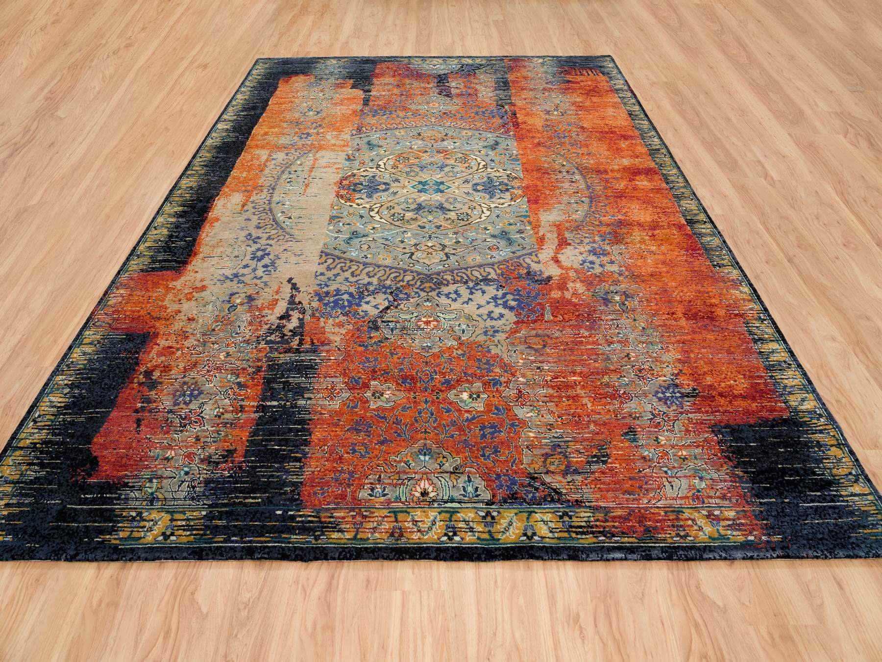 Transitional hand-knotted wool rug in Orange, 9'2" x 12'1" — SKU O065170 (view 2)