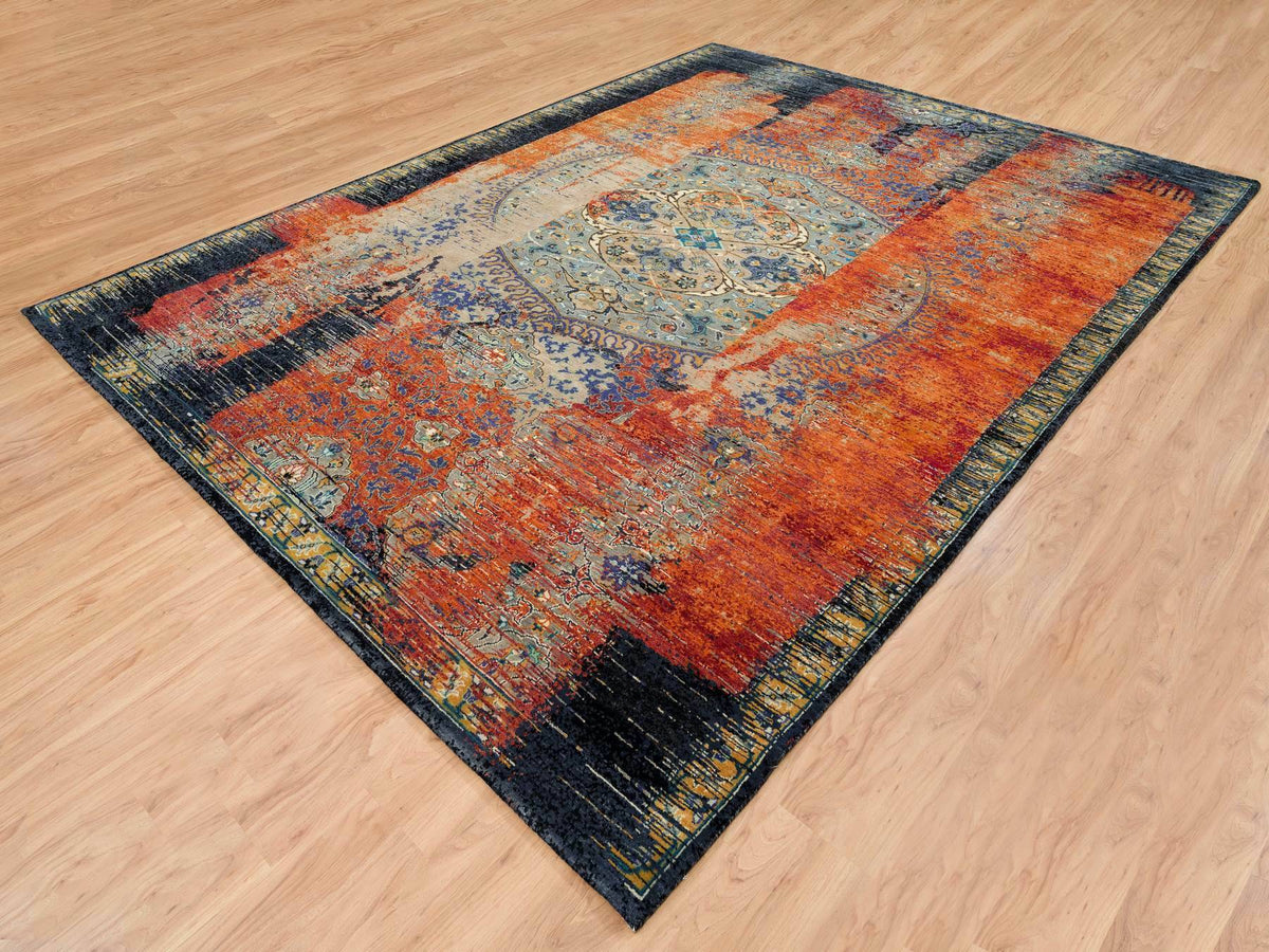 Transitional hand-knotted wool rug in Orange, 9'2" x 12'1" — SKU O065170 (view 3)