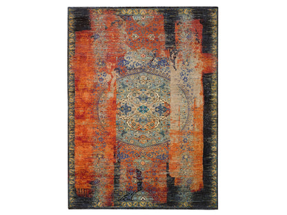 Transitional hand-knotted wool rug in Orange, 9' x 12'1" — SKU O065171