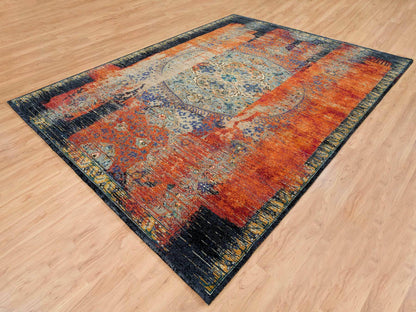 Transitional hand-knotted wool rug in Orange, 9' x 12'1" — SKU O065171 (view 3)