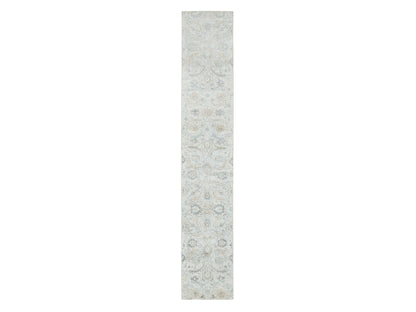 Transitional hand-knotted wool/silk runner in Ivory, 2'6" x 14'2" — SKU O065174
