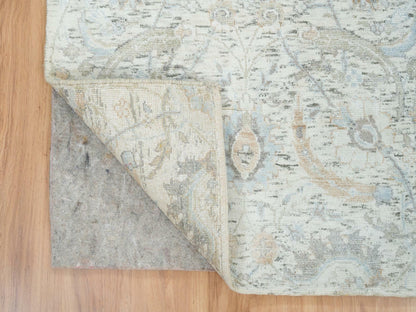 Transitional hand-knotted wool/silk runner in Ivory, 2'6" x 14'2" — SKU O065174 (view 3)