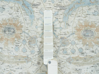 Transitional hand-knotted wool/silk runner in Ivory, 2'6" x 14'2" — SKU O065174 (view 4)