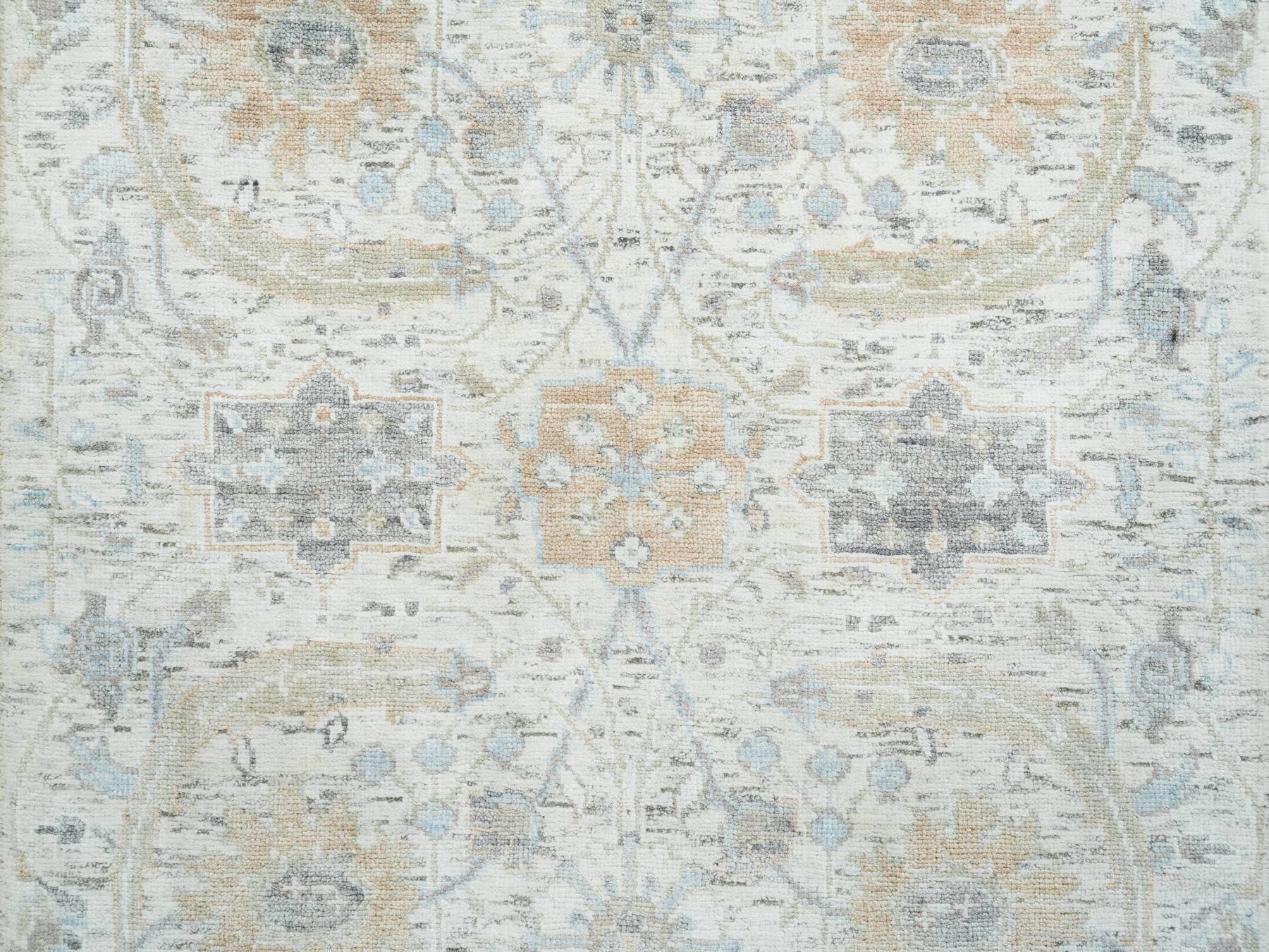 Transitional hand-knotted wool/silk runner in Ivory, 2'6" x 14'2" — SKU O065174 (view 5)