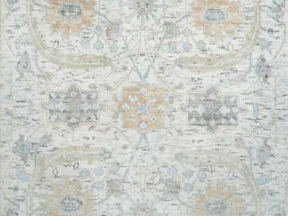 Transitional hand-knotted wool/silk runner in Ivory, 2'6" x 14'2" — SKU O065174 (view 5)