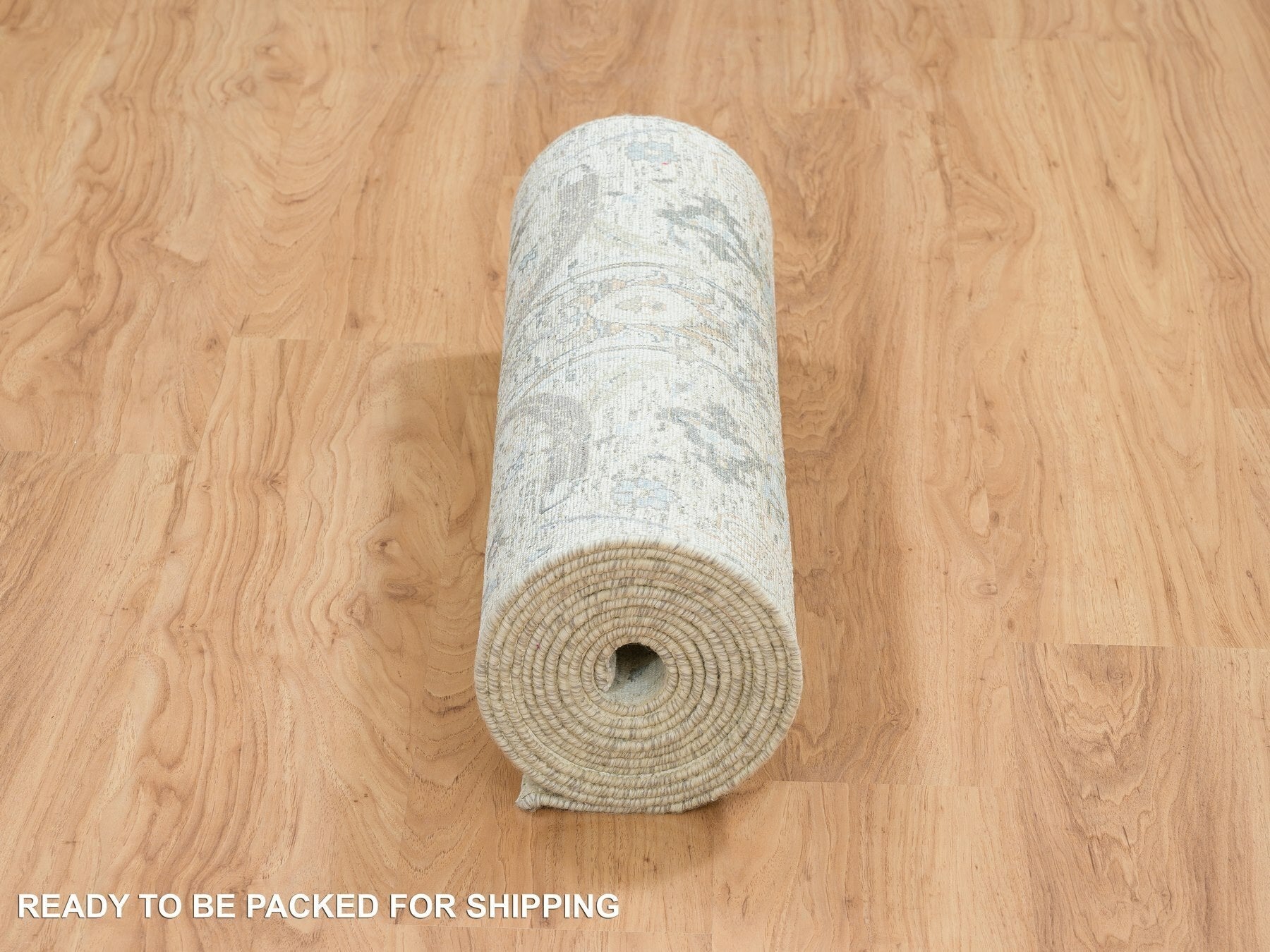 Transitional hand-knotted wool/silk runner in Ivory, 2'6" x 14'2" — SKU O065174 (view 6)
