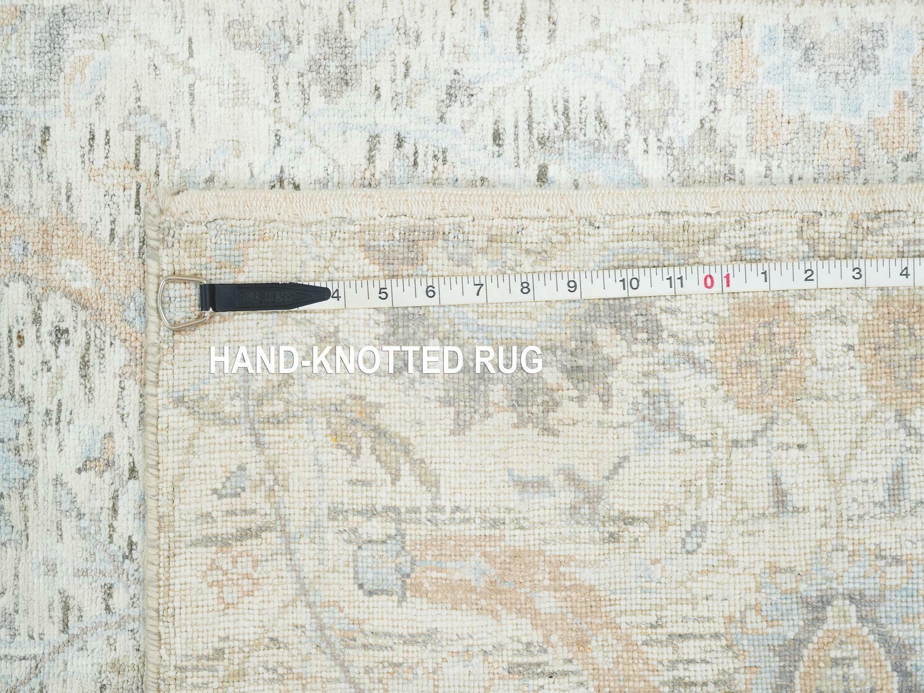 Transitional hand-knotted wool/silk runner in Ivory, 2'6" x 14'2" — SKU O065174 (view 8)