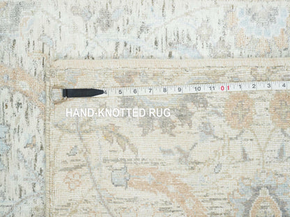 Transitional hand-knotted wool/silk runner in Ivory, 2'6" x 14'2" — SKU O065174 (view 8)