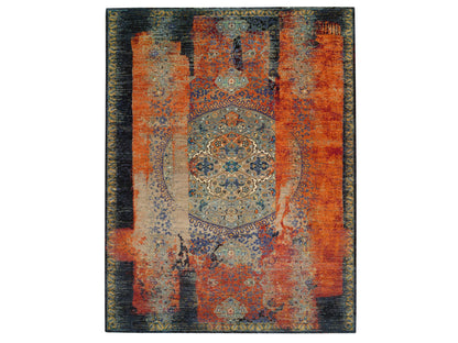 Orange 12'0" x 15'1" Transitional Hand knotted Wool Rug - Sku: O065176