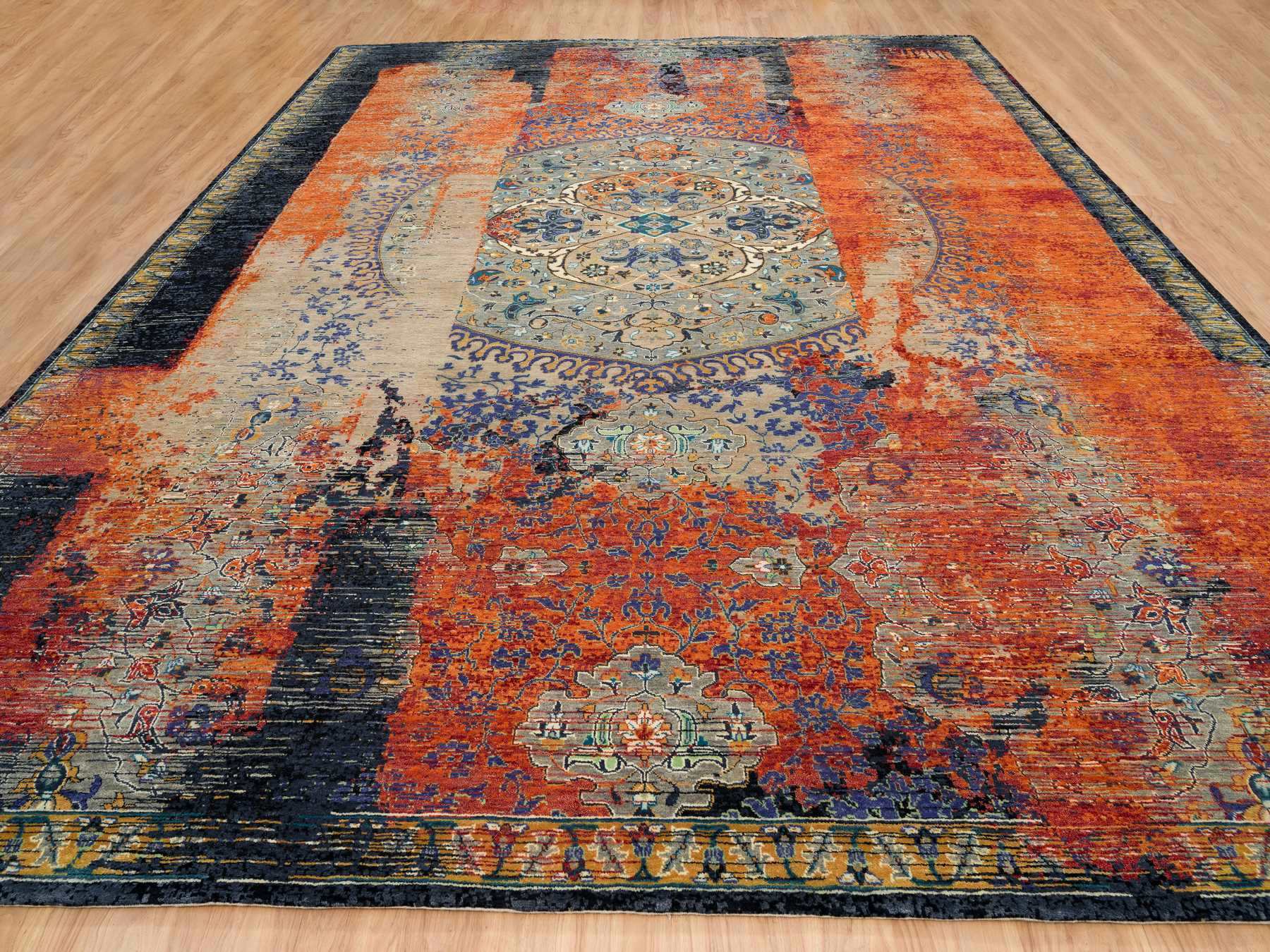 Transitional hand-knotted wool rug in Orange, 12' x 15'1" — SKU O065176 (view 2)